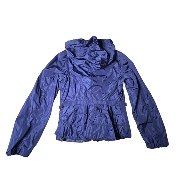 Moncler Gazonette Ruffled Jacket with Hood in Navy Blue Authentic Sz M